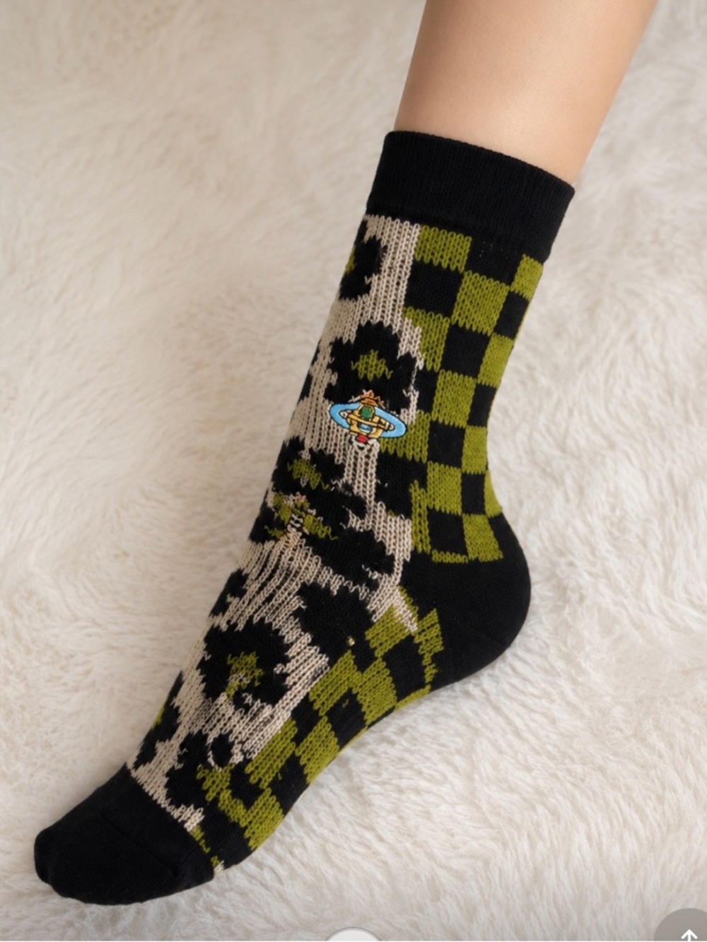 NWT Vivienne Westwood Japan Orb Mixed Print Socks | Leopard & Checkered | Rare